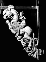 bracket figure, showing a leogryph and a human figure, reverse side