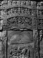 panel, showing female figures under a torana, detail of upper portion