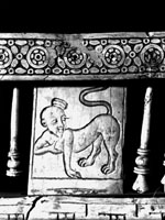 Coffret, bottom portion, detail showing a monkey