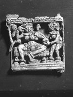 carved set, showing female figures, fragments; palace scene(?)