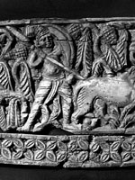 panel, showing a hunting scene, detail of the 2nd section from the left