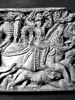 panel, showing a hunting scene, detail of the 3rd section from the left